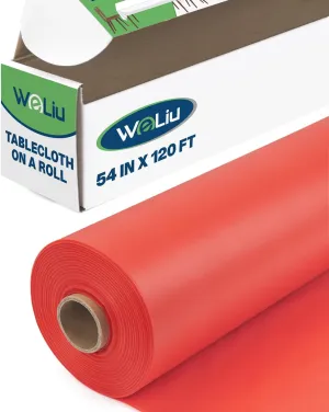 Plastic Tablecloth Roll 54 Inch x 120 Feet Red Disposable Table Cover, Table Cloth Roll with Cutter Box for Birthdays, Picnics, Weddings, Christmas, Thanksgiving