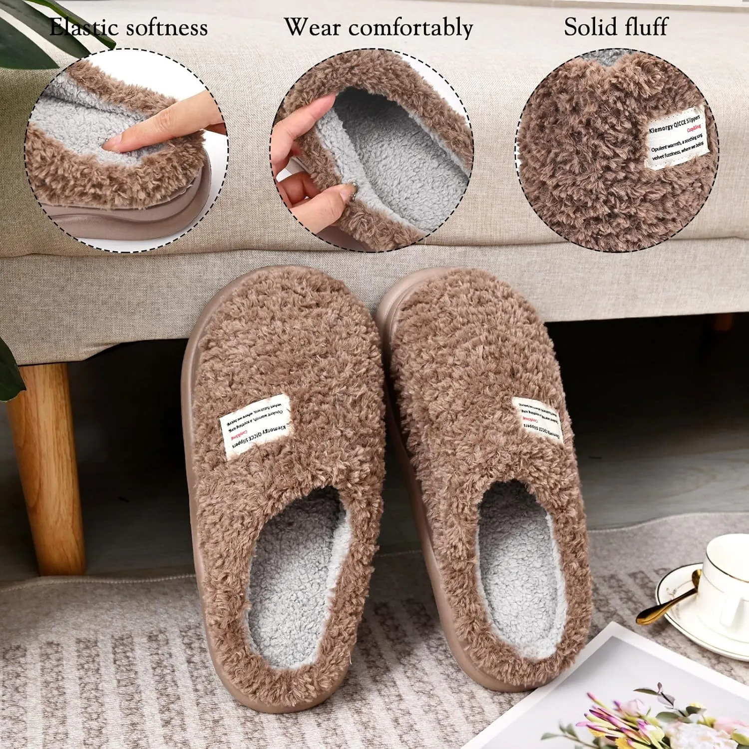 Platform Slippers for Women Men - Memory Foam Fuzzy House Slippers, Warm Cute Chic Versatile Pretty Comfy Plush Slippers for Indoor Outdoor-Non Slip