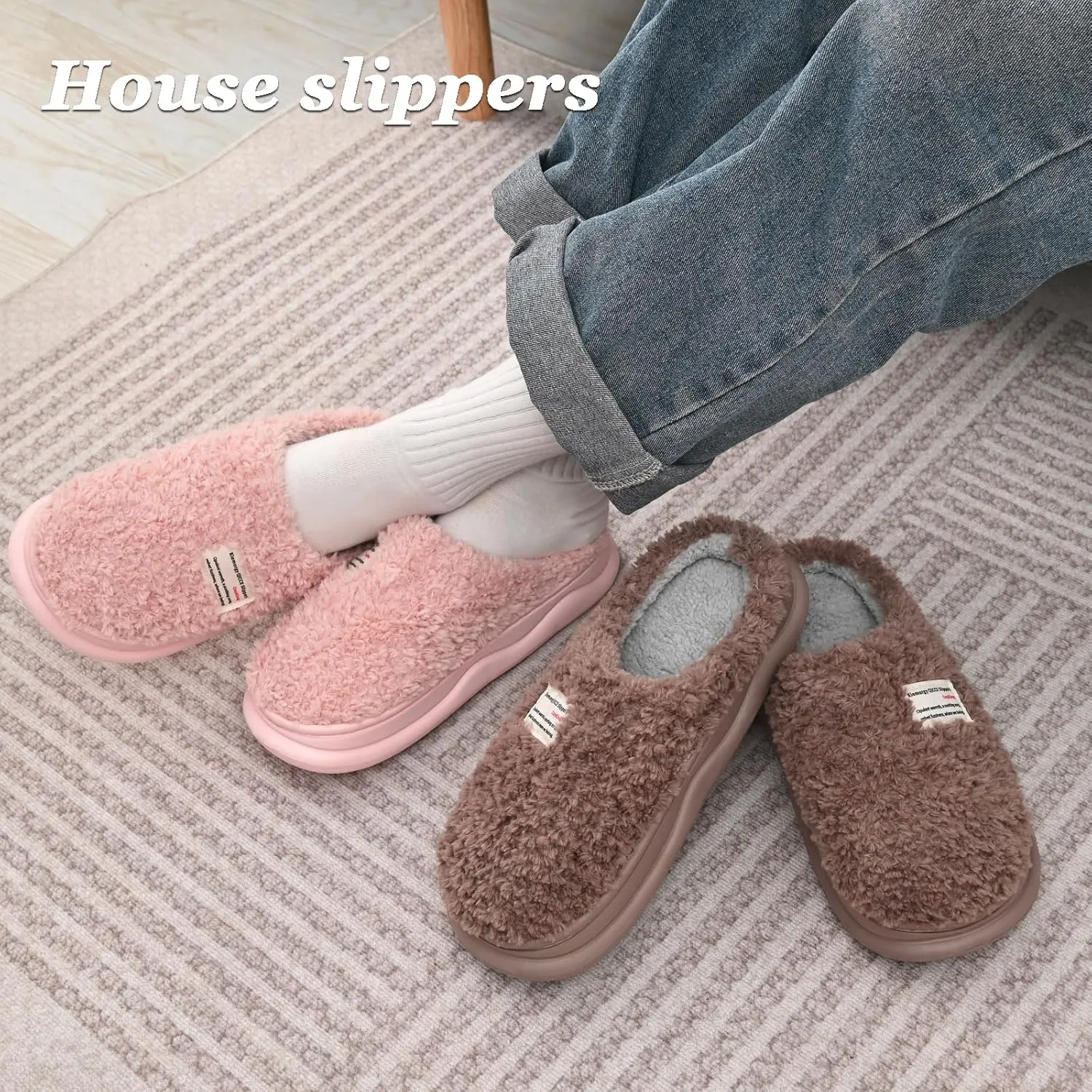Platform Slippers for Women Men - Memory Foam Fuzzy House Slippers, Warm Cute Chic Versatile Pretty Comfy Plush Slippers for Indoor Outdoor-Non Slip