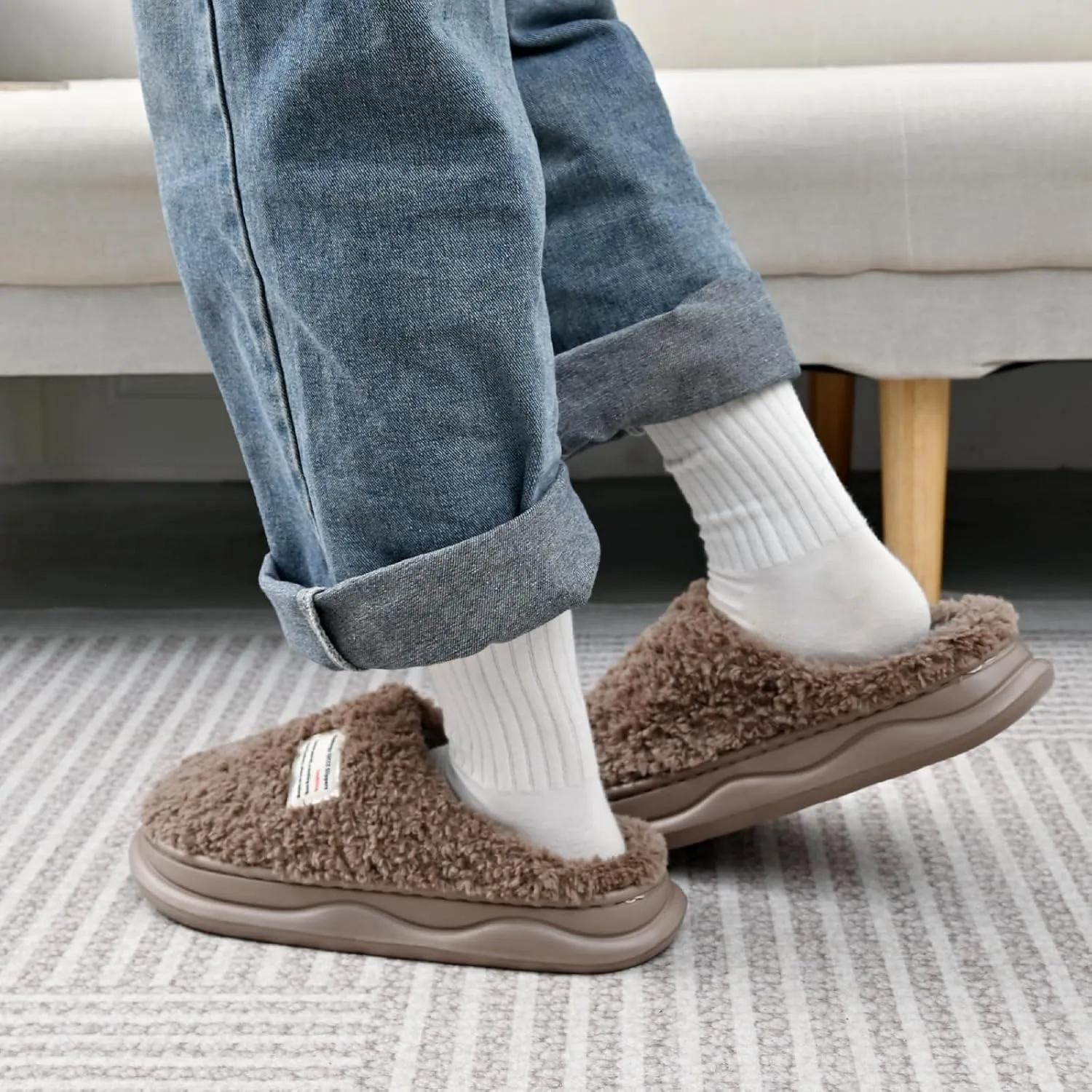 Platform Slippers for Women Men - Memory Foam Fuzzy House Slippers, Warm Cute Chic Versatile Pretty Comfy Plush Slippers for Indoor Outdoor-Non Slip