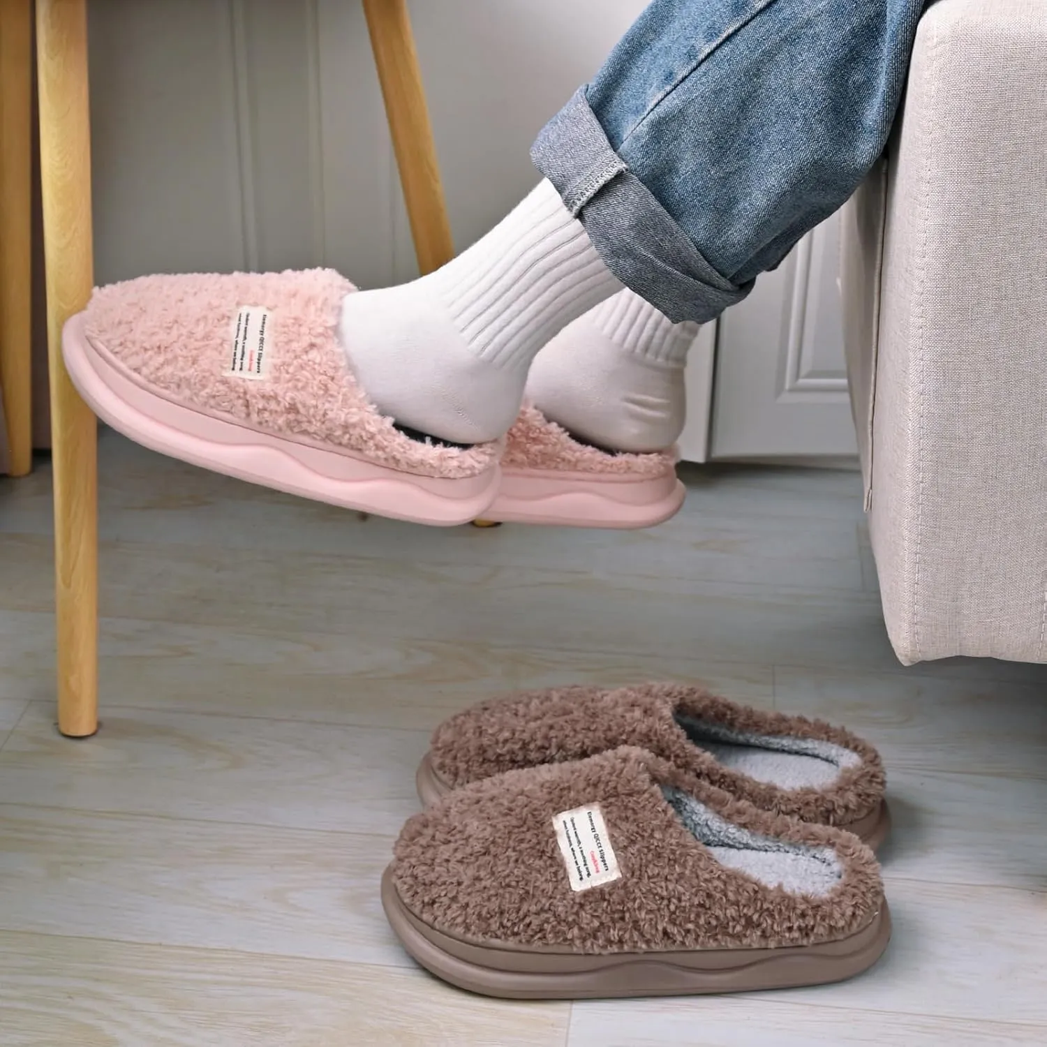 Platform Slippers for Women Men - Memory Foam Fuzzy House Slippers, Warm Cute Chic Versatile Pretty Comfy Plush Slippers for Indoor Outdoor-Non Slip