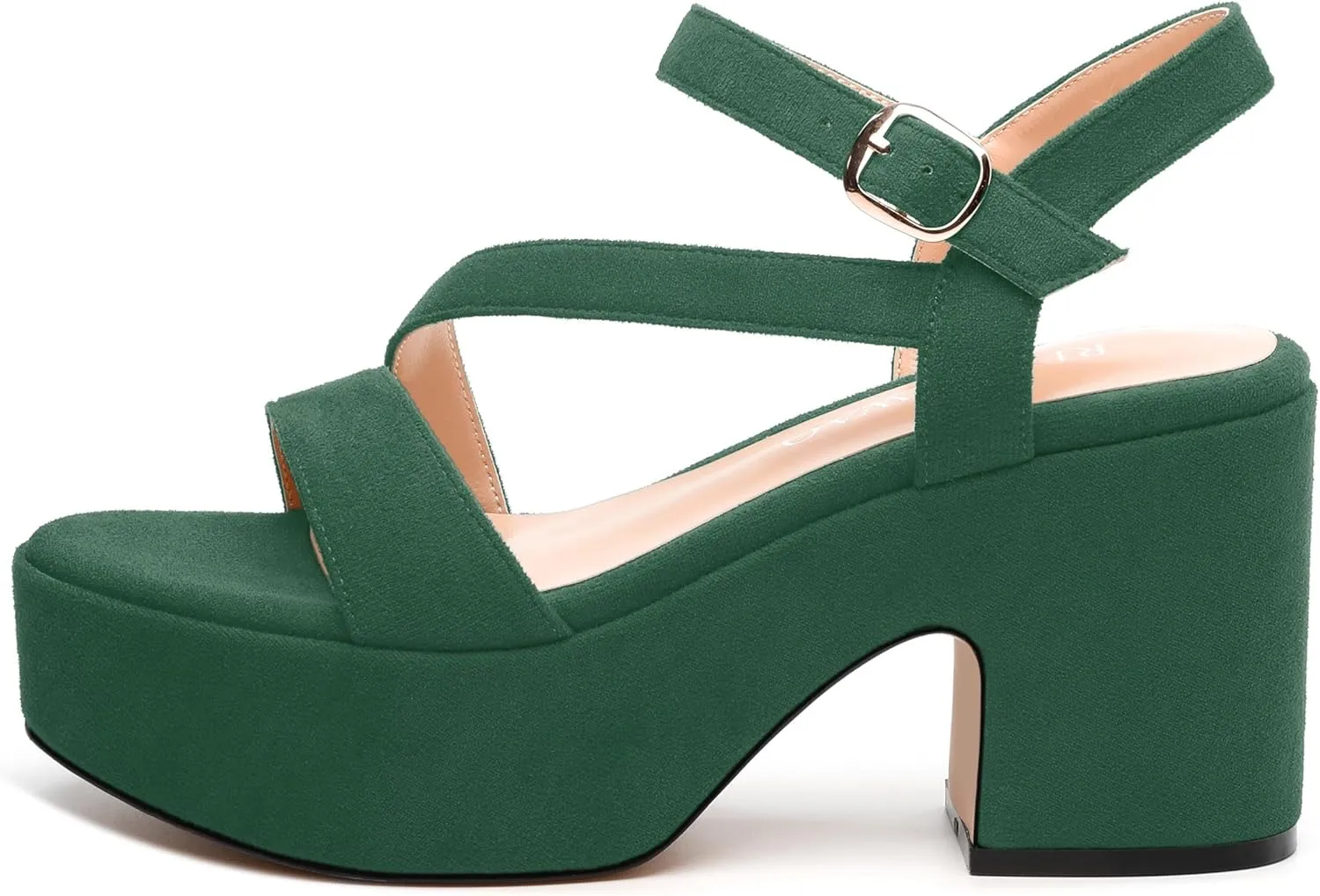 Platform Wedges Women - Chunky Heel Sandals with Adjustable Ankle Strap, Open Round Toe Solid Color for Office, Parties & Daily Wear