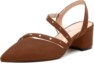 Pointed Toe Pumps Women - Low Chunky Heel Slingback Slip-On, Solid Color Shoes for Wedding Guest, Cocktail Parties & Daily Use