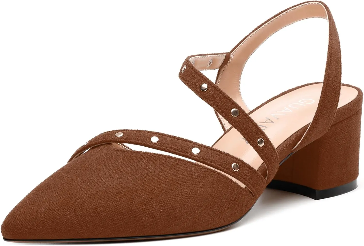 Pointed Toe Pumps Women - Low Chunky Heel Slingback Slip-On, Solid Color Shoes for Wedding Guest, Cocktail Parties & Daily Use