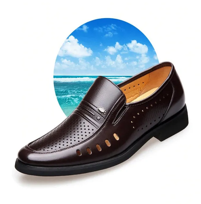 Pointed Toe Slip-On Breathable Leather Dress Shoes