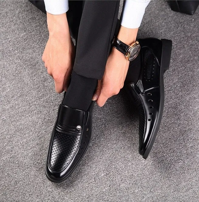 Pointed Toe Slip-On Breathable Leather Dress Shoes