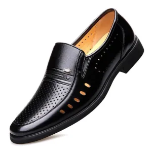 Pointed Toe Slip-On Breathable Leather Dress Shoes