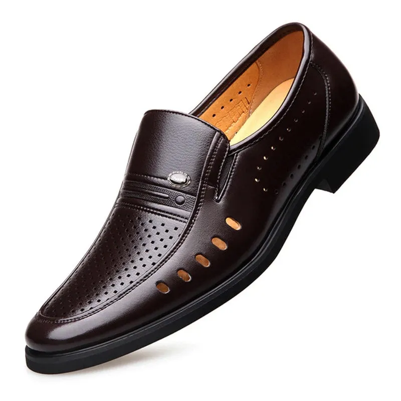 Pointed Toe Slip-On Breathable Leather Dress Shoes