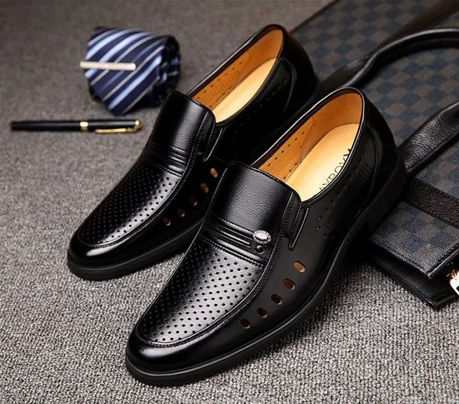 Pointed Toe Slip-On Breathable Leather Dress Shoes