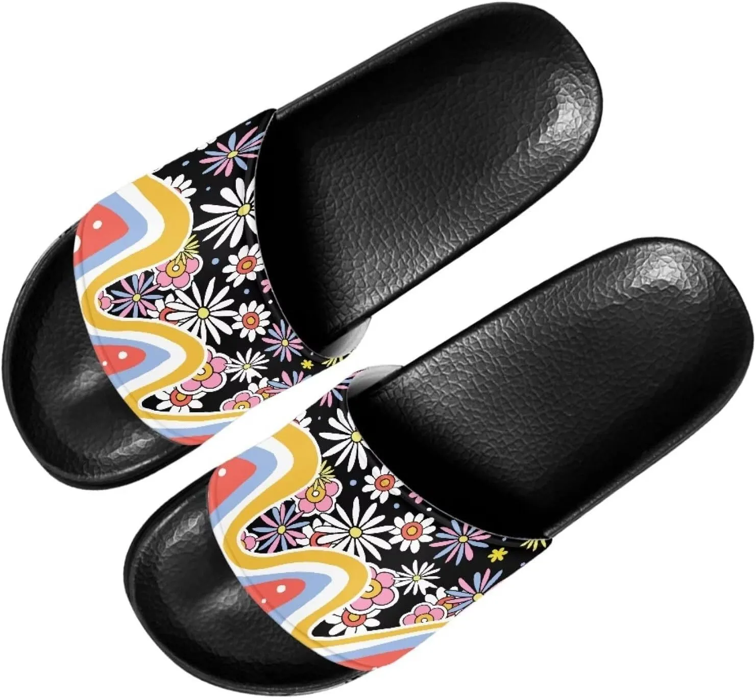 Pool Sandals Women Non Slip Slip on Sandals Women Comfortable Black