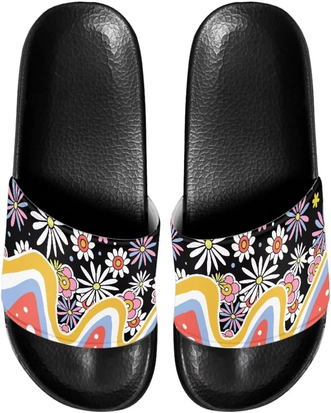Pool Sandals Women Non Slip Slip on Sandals Women Comfortable Black