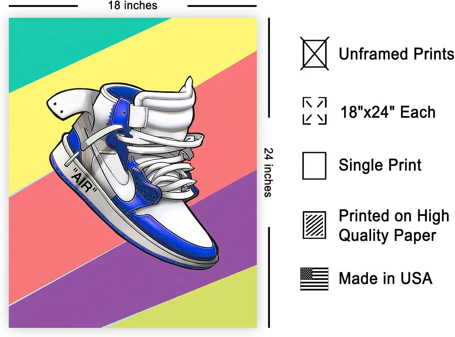 Poster Master Sneaker Poster - Cool Shoe Print - Fashion Art - Rainbow Art - Shoes Art - Modern Art - Trendy Art - Chic Boho Art - Graffiti Art - Bedroom or Living Room Decor - 18x24 UNFRAMED Wall Art