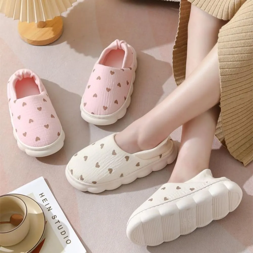 Premium Comfort Breathable Closed Back Thermal Cute Heart Non Slip Women's Fuzzy House Slippers Indoor Soft Warm Shoes