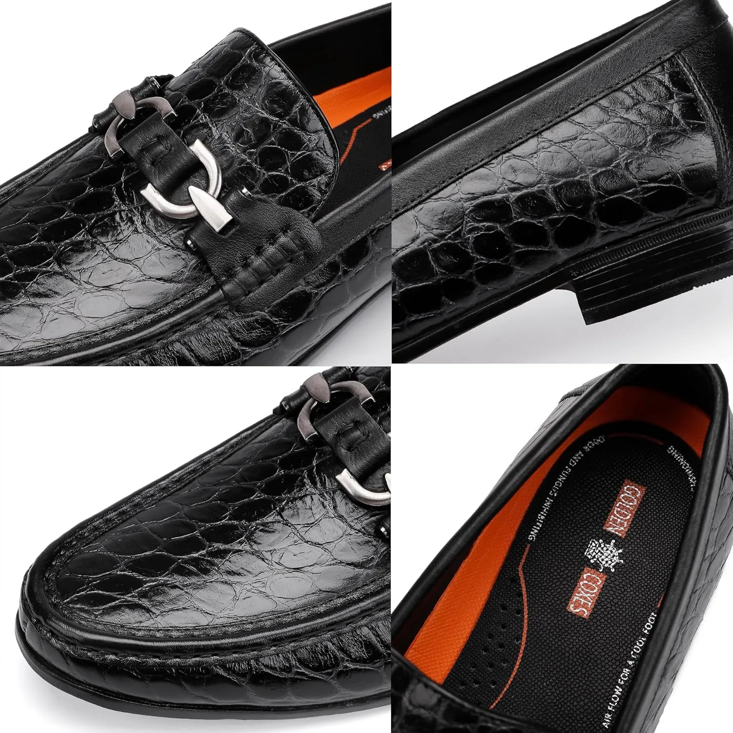 Premium Dress Shoes for Men, Classic Alligator Printed Business Leather Dress Slip on Loafer Shoes for Mens