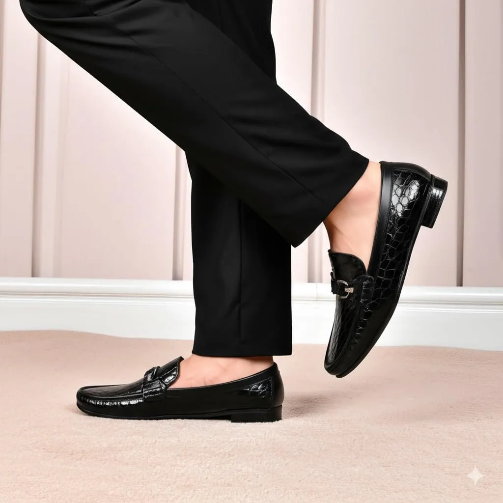 Premium Dress Shoes for Men, Classic Alligator Printed Business Leather Dress Slip on Loafer Shoes for Mens