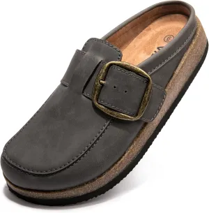 Premium Genuine Leather Women's Clogs - Slip-Resistant Non-Skid Sole, Plush Memory Foam Insole, Lightweight & Comfortable, Versatile for Work, Casual, or Outdoor Occasions