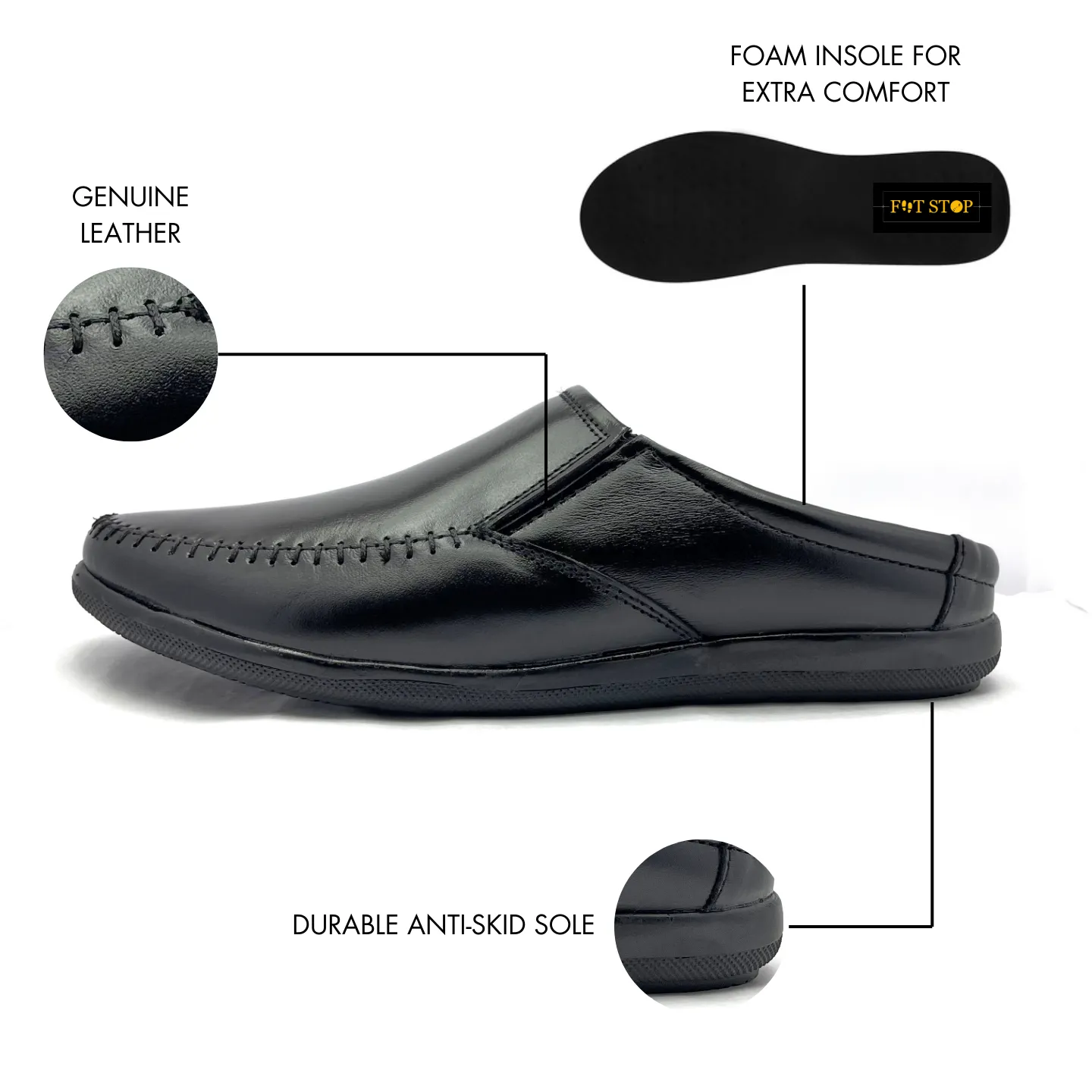 Premium Men's Leather Mules: Stylish Comfort for Every Occasion (Black)