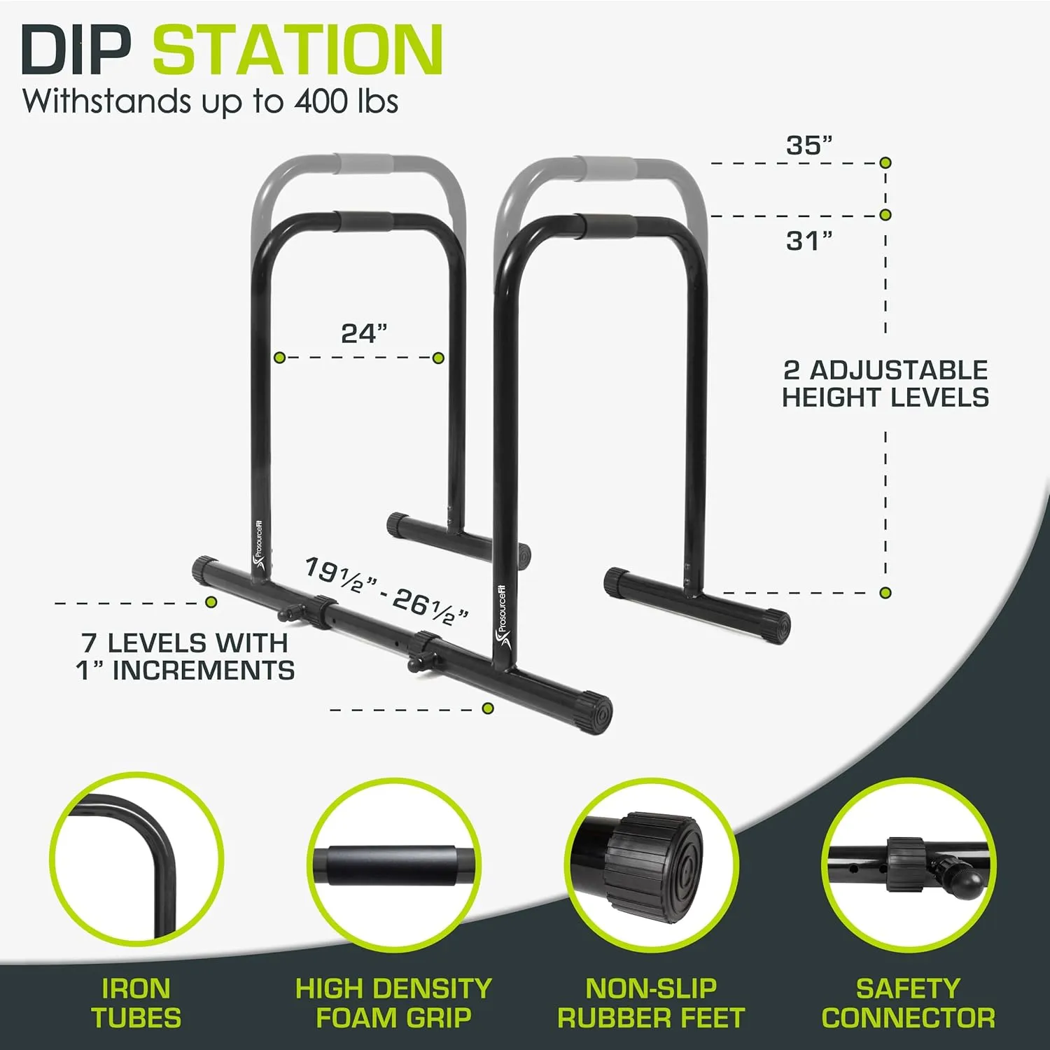 ProsourceFit Dip Stand Station, Heavy Duty Ultimate Body Press Bar with Safety Connector for Tricep Dips