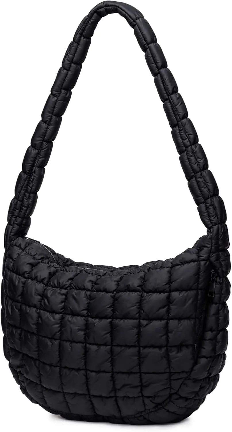 Puffer Bag for Women,Large Lightweight Quilted Tote Bag for Women Puffy Hobo Crossbody Handbags with Padding,Zip Pockets