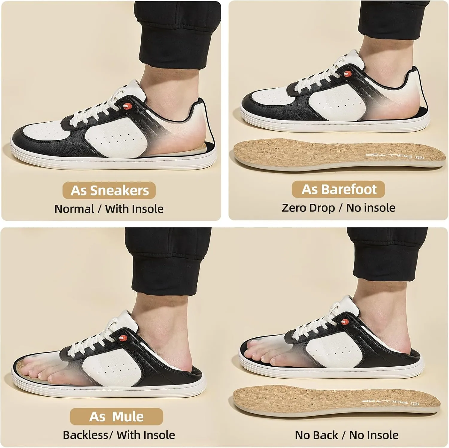Pulltop Barefoot Wide Toe Box Shoes for Men - Minimalist Barefoot Dress Shoes Sneakers Zero Drop Slip on Walking Non Slip Shoes for Men