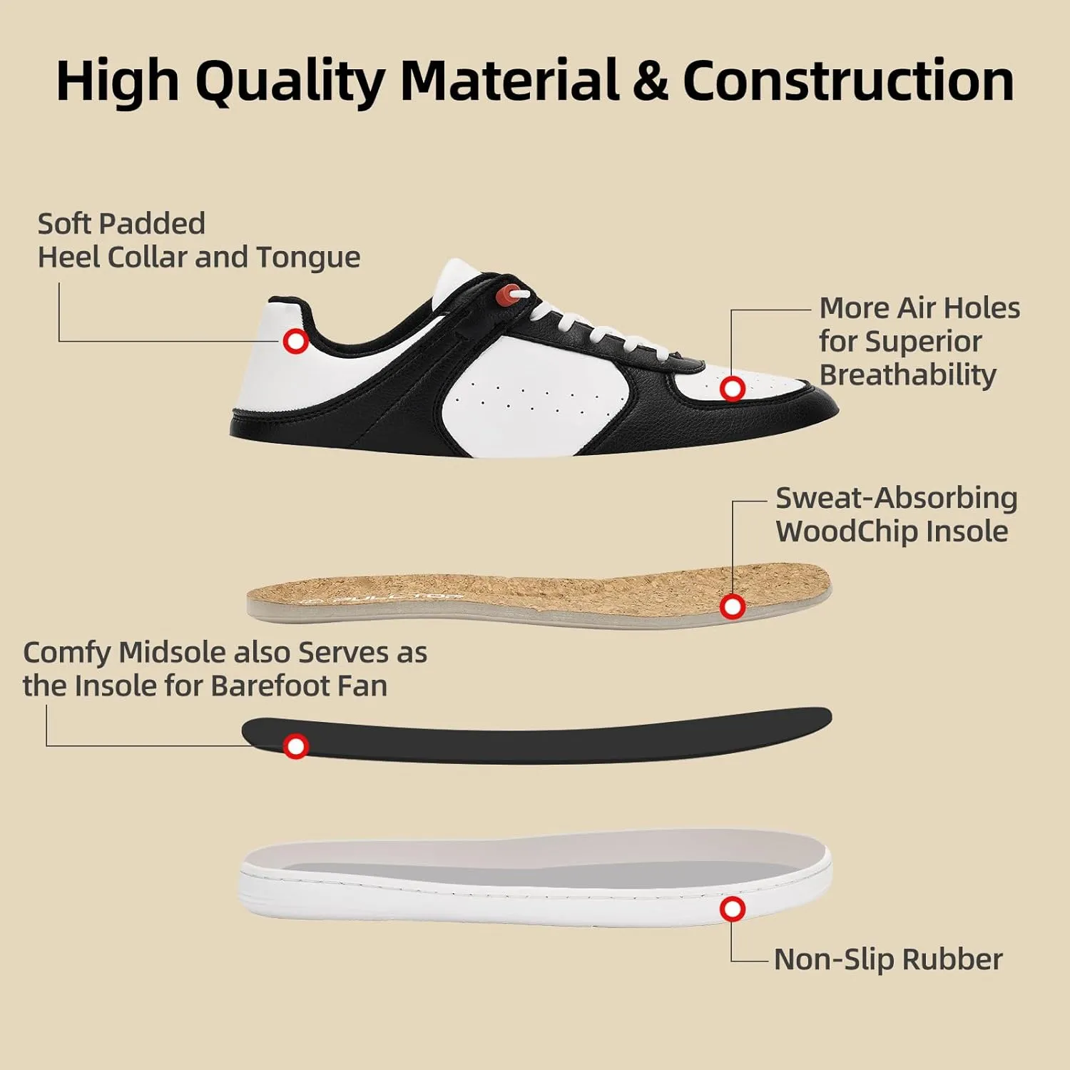 Pulltop Barefoot Wide Toe Box Shoes for Men - Minimalist Barefoot Dress Shoes Sneakers Zero Drop Slip on Walking Non Slip Shoes for Men