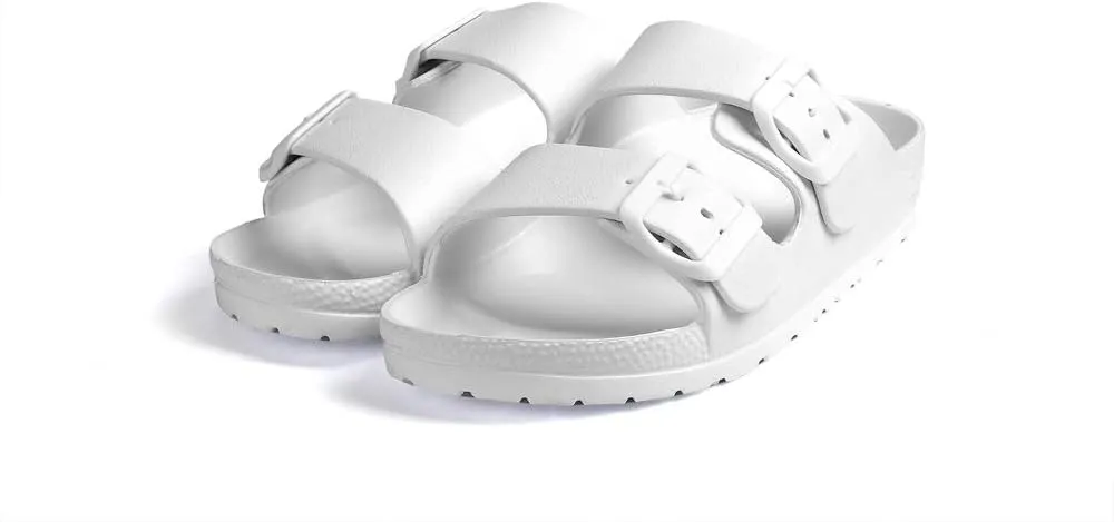 Qtdstz Women's Comfort Slides Double Buckle Adjustable EVA Flat Sandals