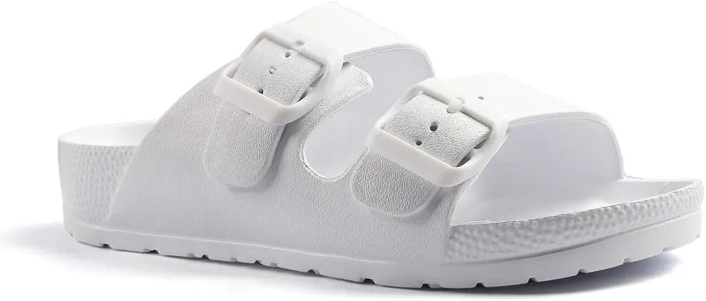 Qtdstz Women's Comfort Slides Double Buckle Adjustable EVA Flat Sandals