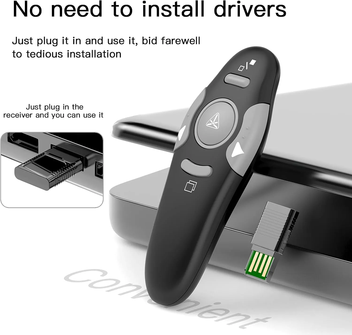 QUI Presentation Clicker Wireless Presenter Remote Clicker for PowerPoint Presentation Remote, PowerPoint Slide Advancer for Mac/Windows/Linux, Google Slide/PPT/Keynote