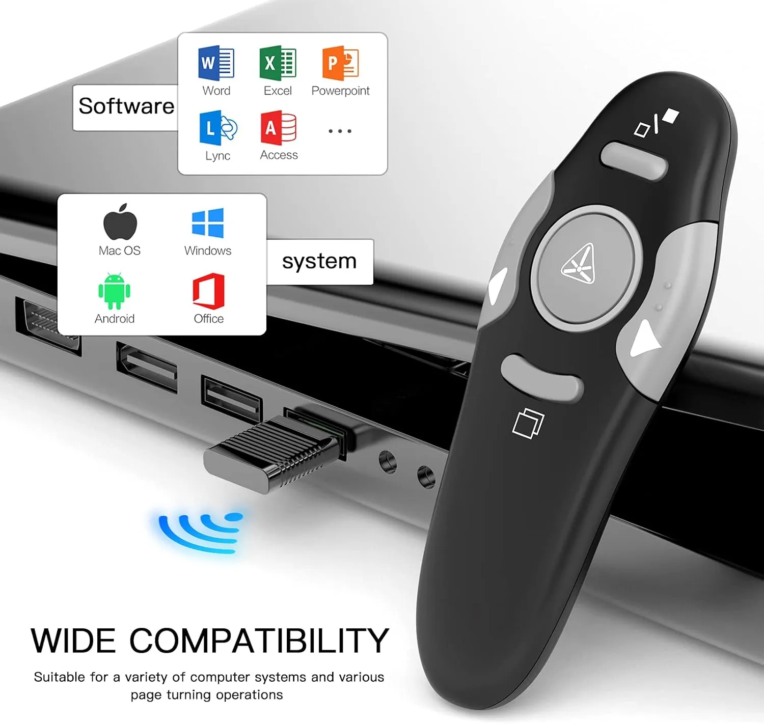 QUI Presentation Clicker Wireless Presenter Remote Clicker for PowerPoint Presentation Remote, PowerPoint Slide Advancer for Mac/Windows/Linux, Google Slide/PPT/Keynote