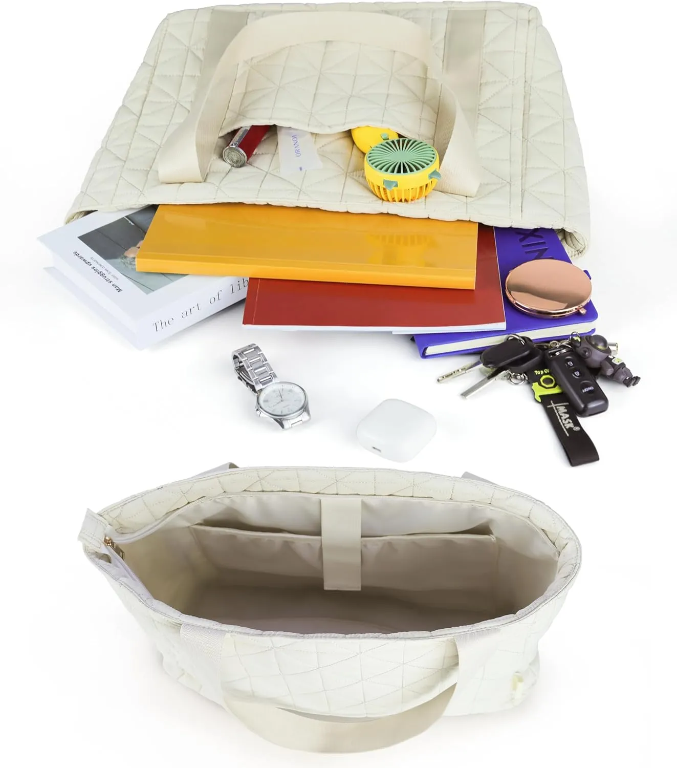 Quilted Tote Bag for Women, Mother's Day Gift, Lightweight Shoulder Bag with Magnetic Pocket, Breathable Strap Work Bag