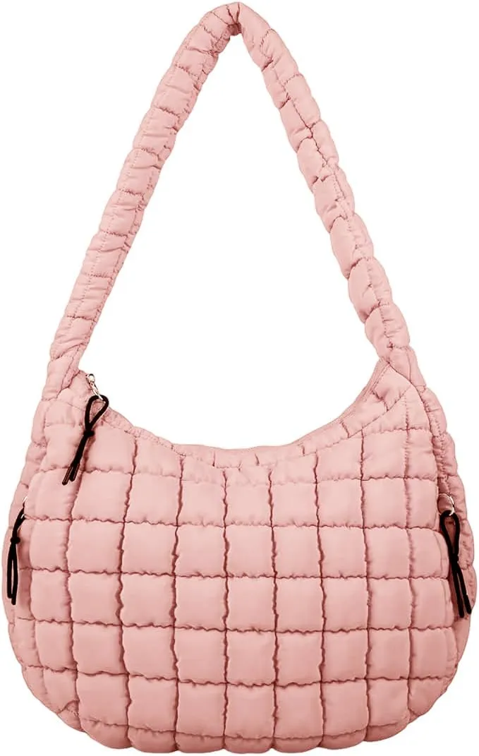 Quilted Tote Bag, Puffer Bag for Women, Large Puffy Shoulder Bag, Lightweight Checkered Purse, Soft Padded Hobo Bag