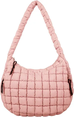 Quilted Tote Bag, Puffer Bag for Women, Large Puffy Shoulder Bag, Lightweight Checkered Purse, Soft Padded Hobo Bag