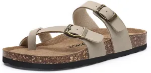 Rainlin Women's Cork Footbed Sandals Comfortable Adjustable Buckle Flat Thong Slide Sandals with Arch Support