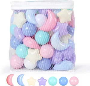Realhaha Ball Pits Balls Shapes for Toddlers,100pcs Plastic Star Balls for Slide,Playpen, Birthday Party, Christmas Decoration, Great Gift for Boys Girls, Small or Medium