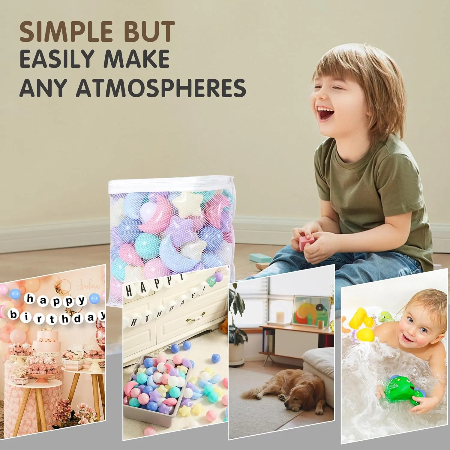 Realhaha Ball Pits Balls Shapes for Toddlers,100pcs Plastic Star Balls for Slide,Playpen, Birthday Party, Christmas Decoration, Great Gift for Boys Girls, Small or Medium