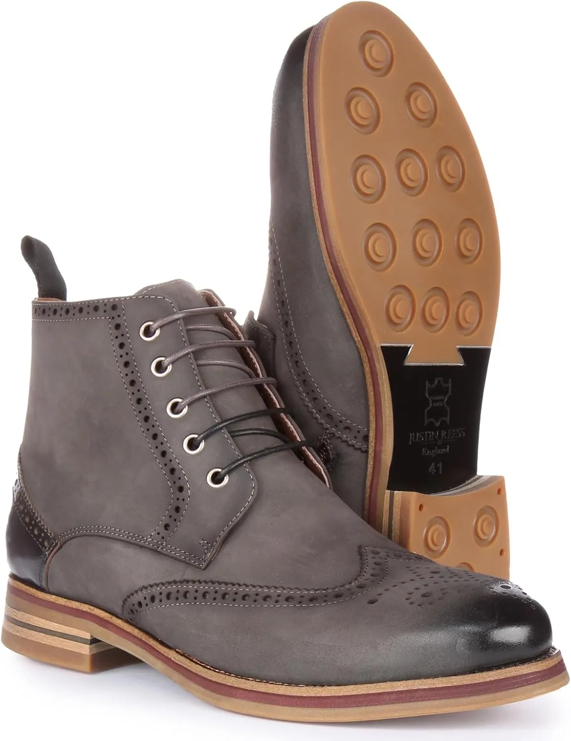 Reid Men's Leather Brogue Ankle Boots, Lace Up Design, Comfortable Versatile Wear