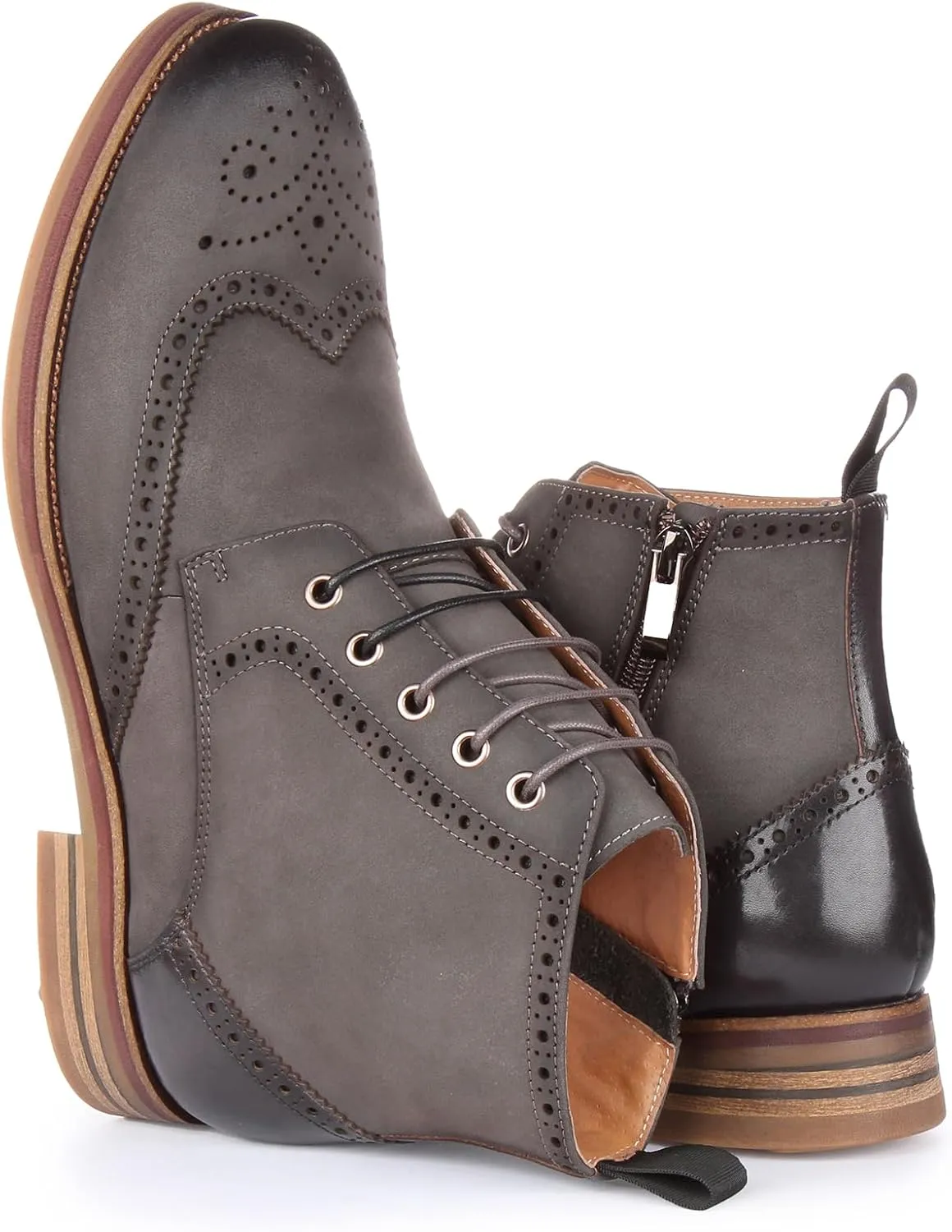 Reid Men's Leather Brogue Ankle Boots, Lace Up Design, Comfortable Versatile Wear