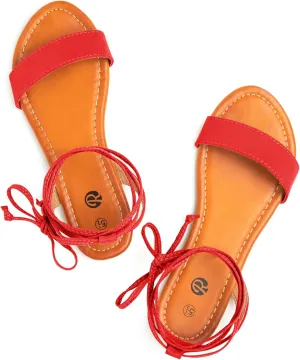 Rekayla Open Toe Tie Up Ankle Wrap Flat Sandals for Women