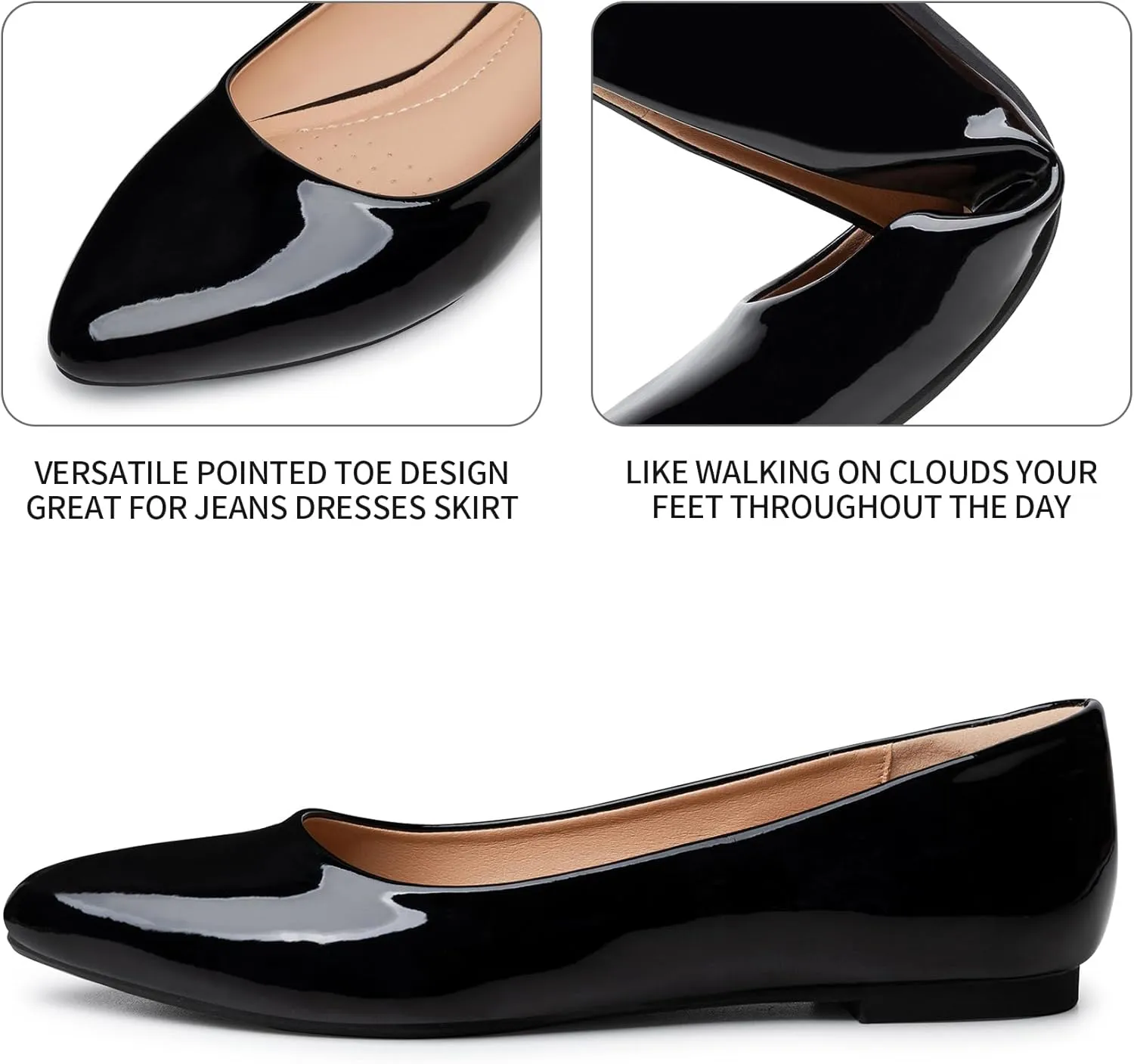 Rekayla Women's Flats Classic Pointed Toe Ballet Flats Shoes for Women Business Casual Office Comfort Slip On Work Flats Shoes Versatile Dress Shoes for Women