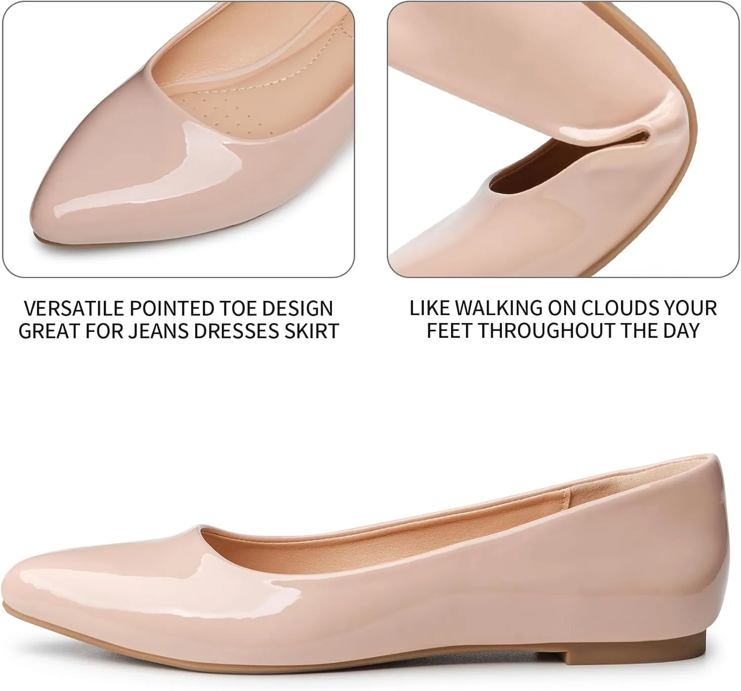 Rekayla Women's Flats Classic Pointed Toe Ballet Flats Shoes for Women Business Casual Office Comfort Slip On Work Flats Shoes Versatile Dress Shoes for Women