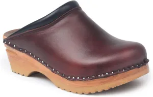 Rembrandt Bastad Slip On Closed Toe Non Slip Womens Leather Wooden Nursing Chef Work Swedish Clogs