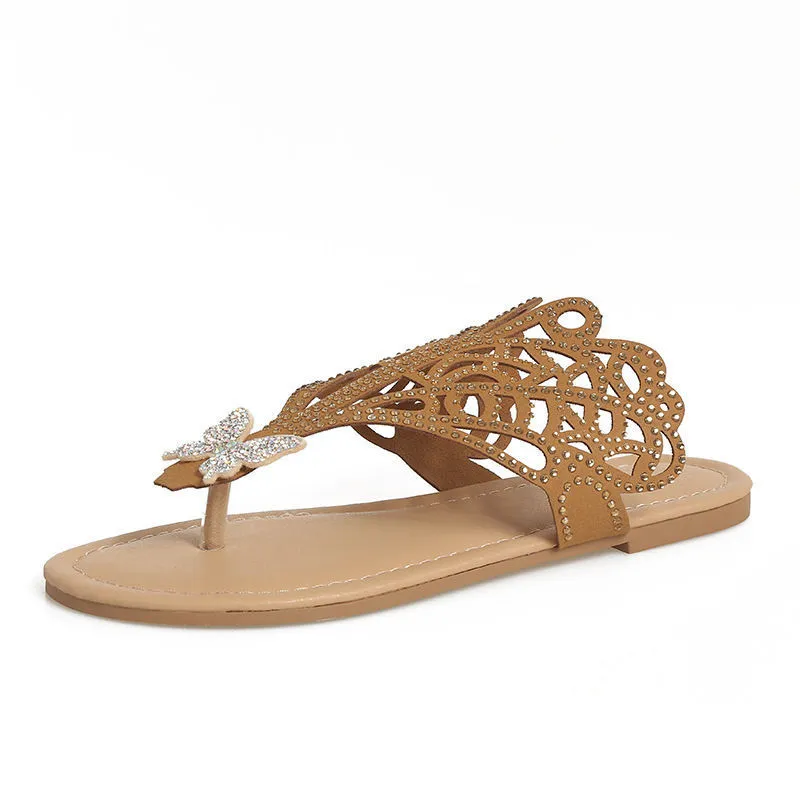 Rhinestone Hollow Slip-On Sandals