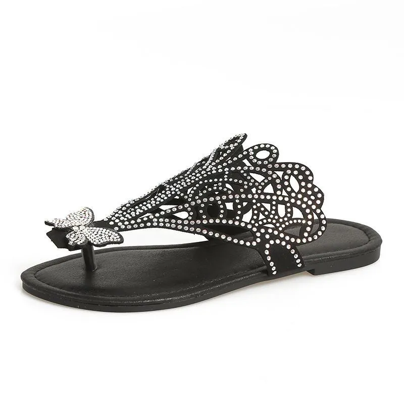 Rhinestone Hollow Slip-On Sandals