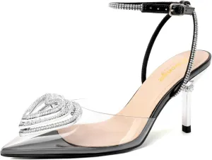 RIBONGZ Women's Wedding Shoes Glitter Sparkly Pointed Toe Strappy High Heels Sexy Ankle Strap Pumps Bridal Party Work Dress Shoes