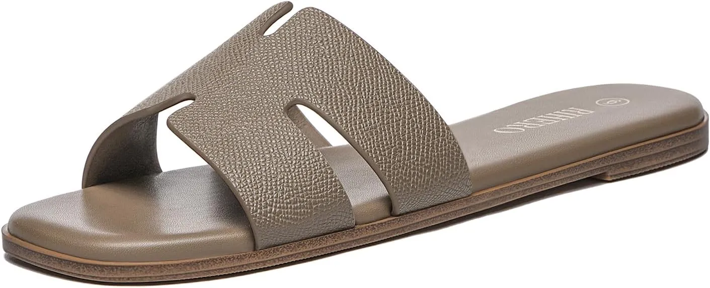 Rihero Women's Dressy Flat Sandals Comfortable Slip On Leather Slide Sandals