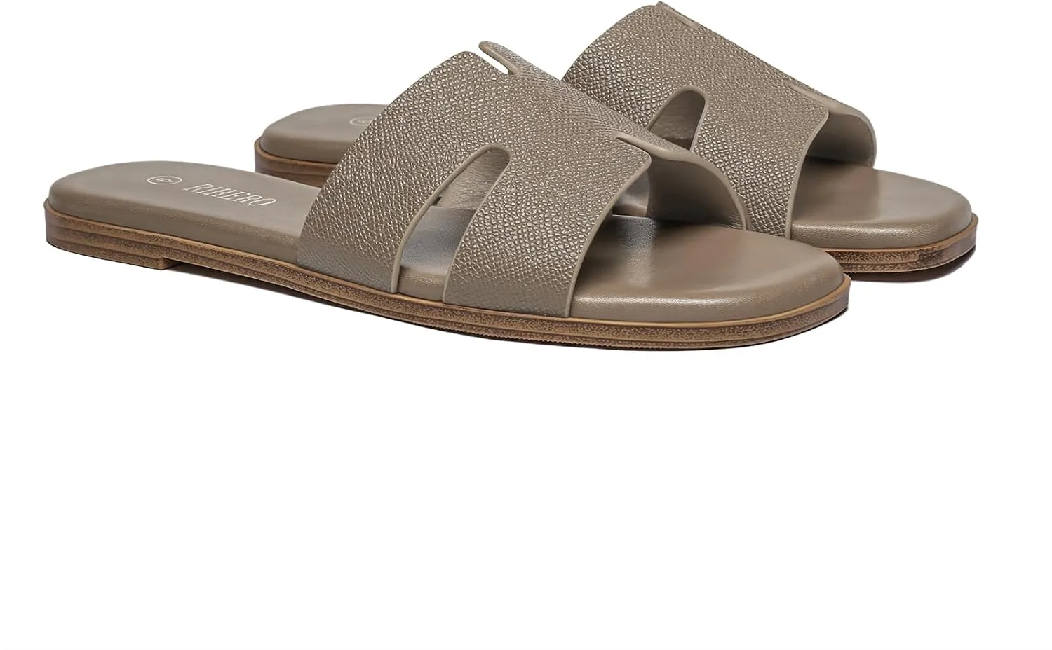 Rihero Women's Dressy Flat Sandals Comfortable Slip On Leather Slide Sandals