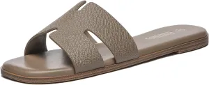 Rihero Women's Dressy Flat Sandals Comfortable Slip On Leather Slide Sandals