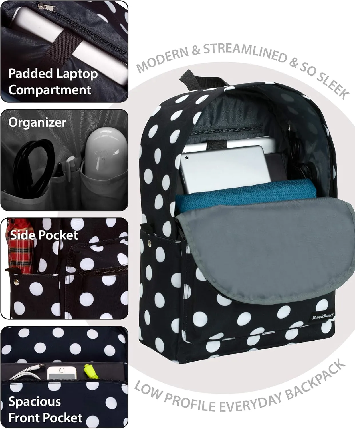 Rockland Classic Laptop Backpack, Blackdot, Large