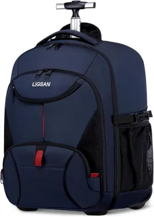 Rolling Backpack for Adults, 17inch Laptop Travel Backpack with Wheels Waterproof Roller Backpacks for Women Men Student Large College Business Suitcase Carry on Luggage Bag Wheeled Bookbag, Blue