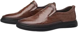 Round Toe Leather Shoes Men's Business Casual Loafers Men Lightweight Soft Breathable Slip-on Shoes